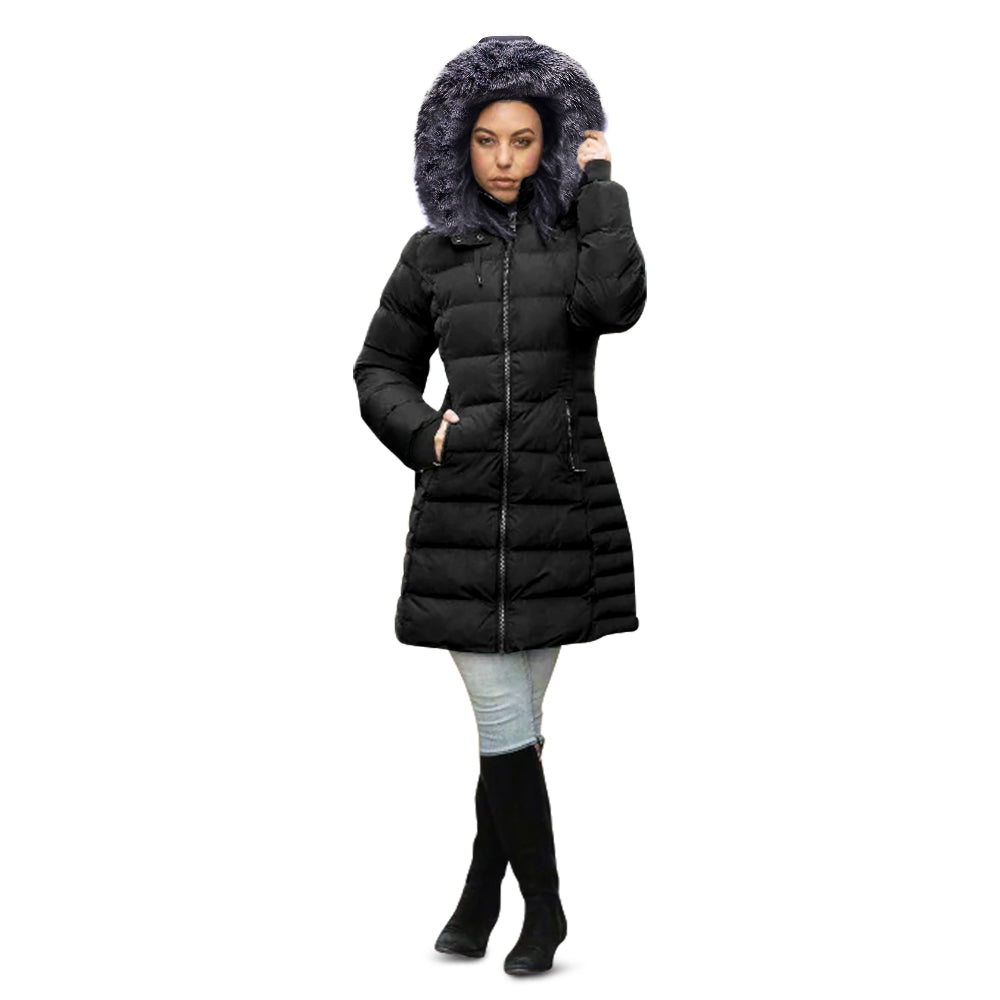 ELORA Parka Mid Length Womens Winter Coat Fur Trim Hood