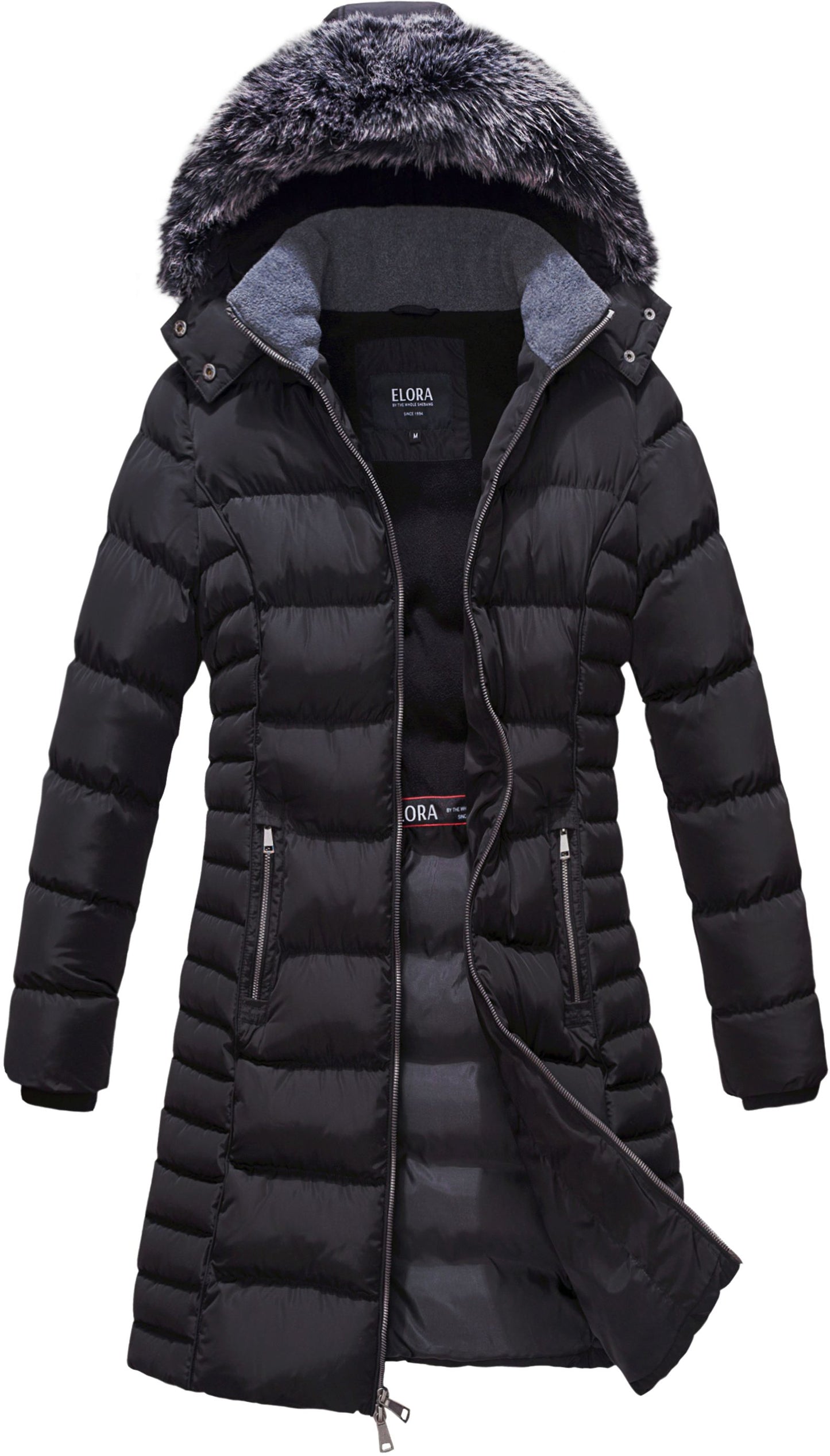 ELORA Parka Mid Length Womens Winter Coat Fur Trim Hood