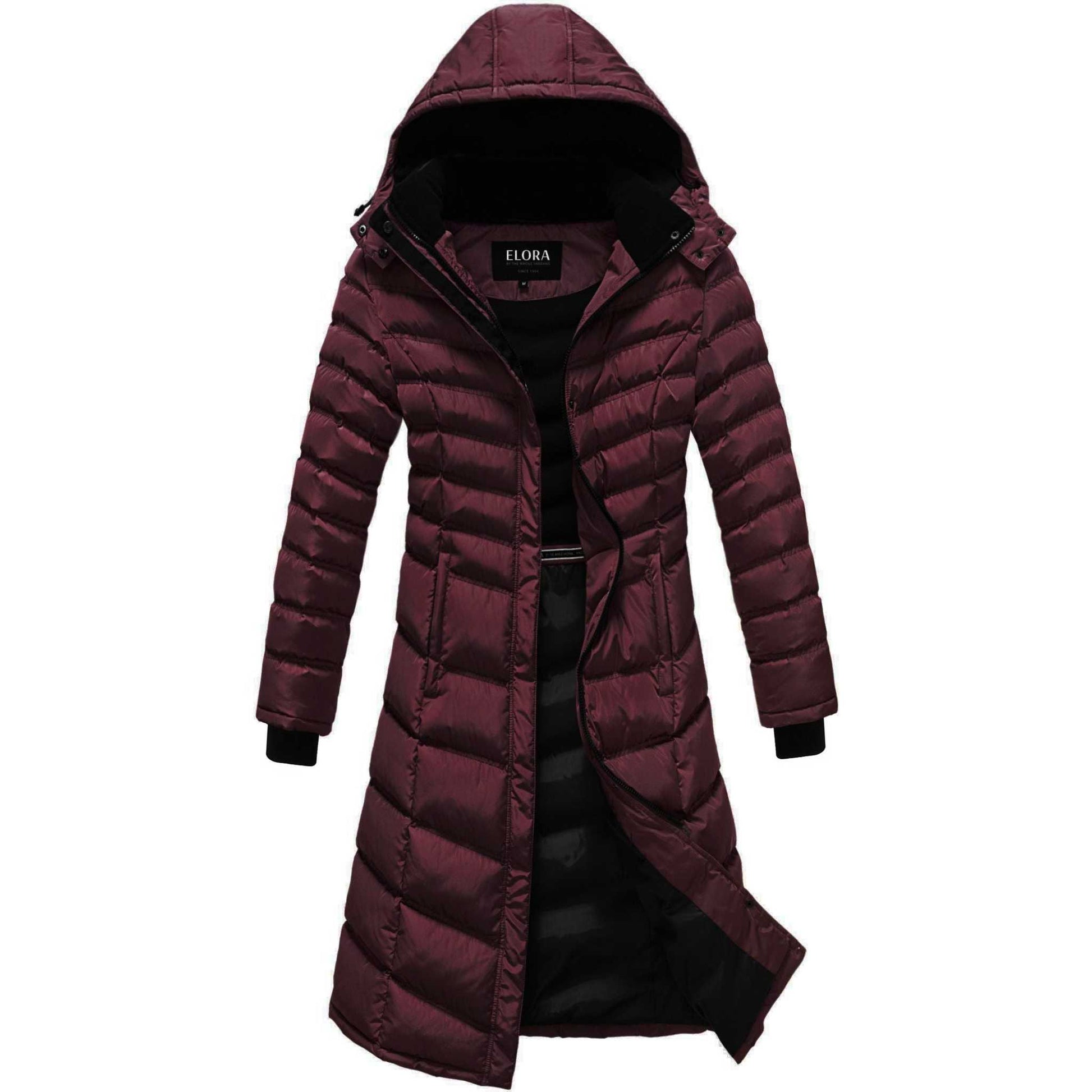 Elora Maxi Puffer vegan winter coat, 40-inch, warm and stylish for women.