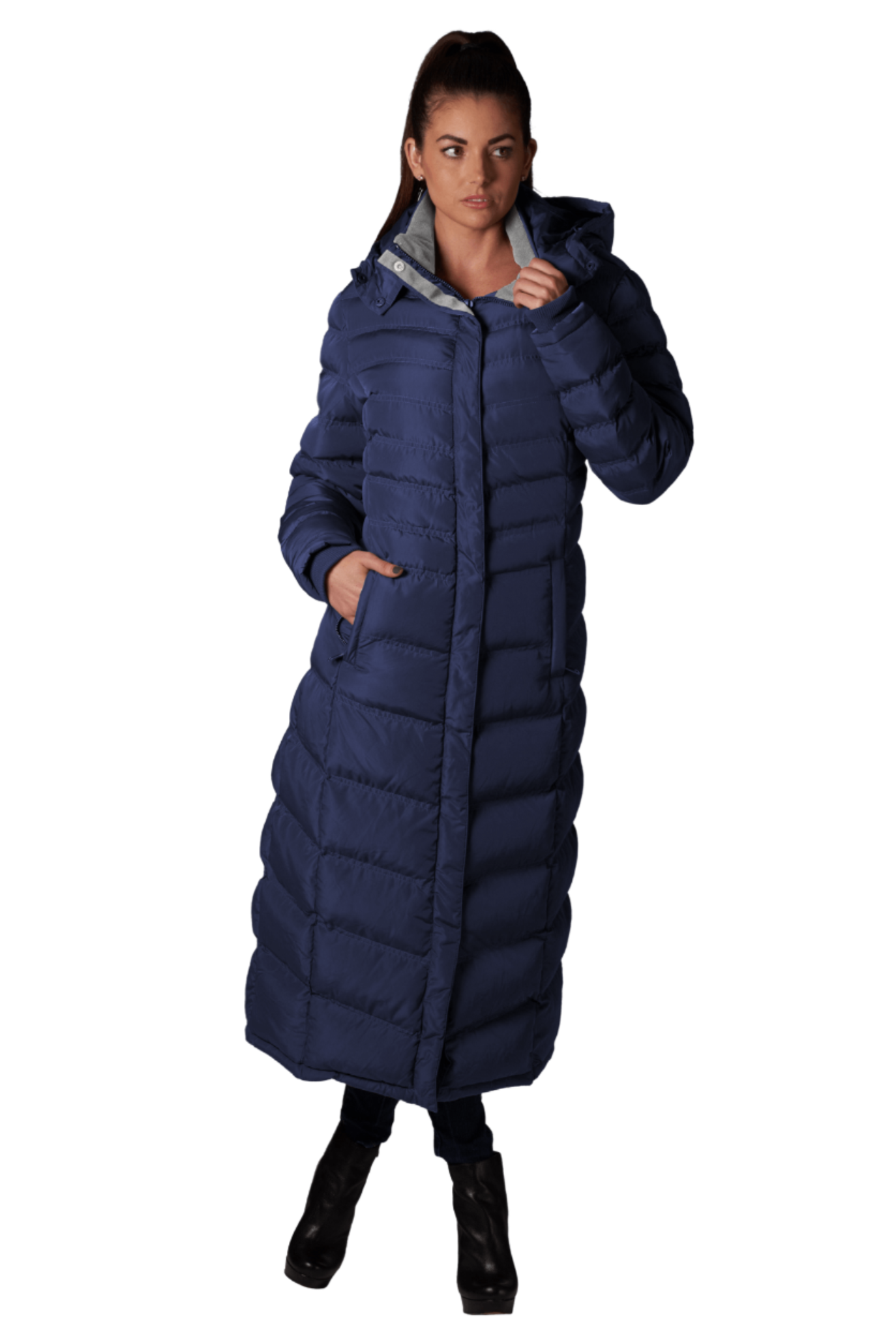 Women's full length deals down coat with hood