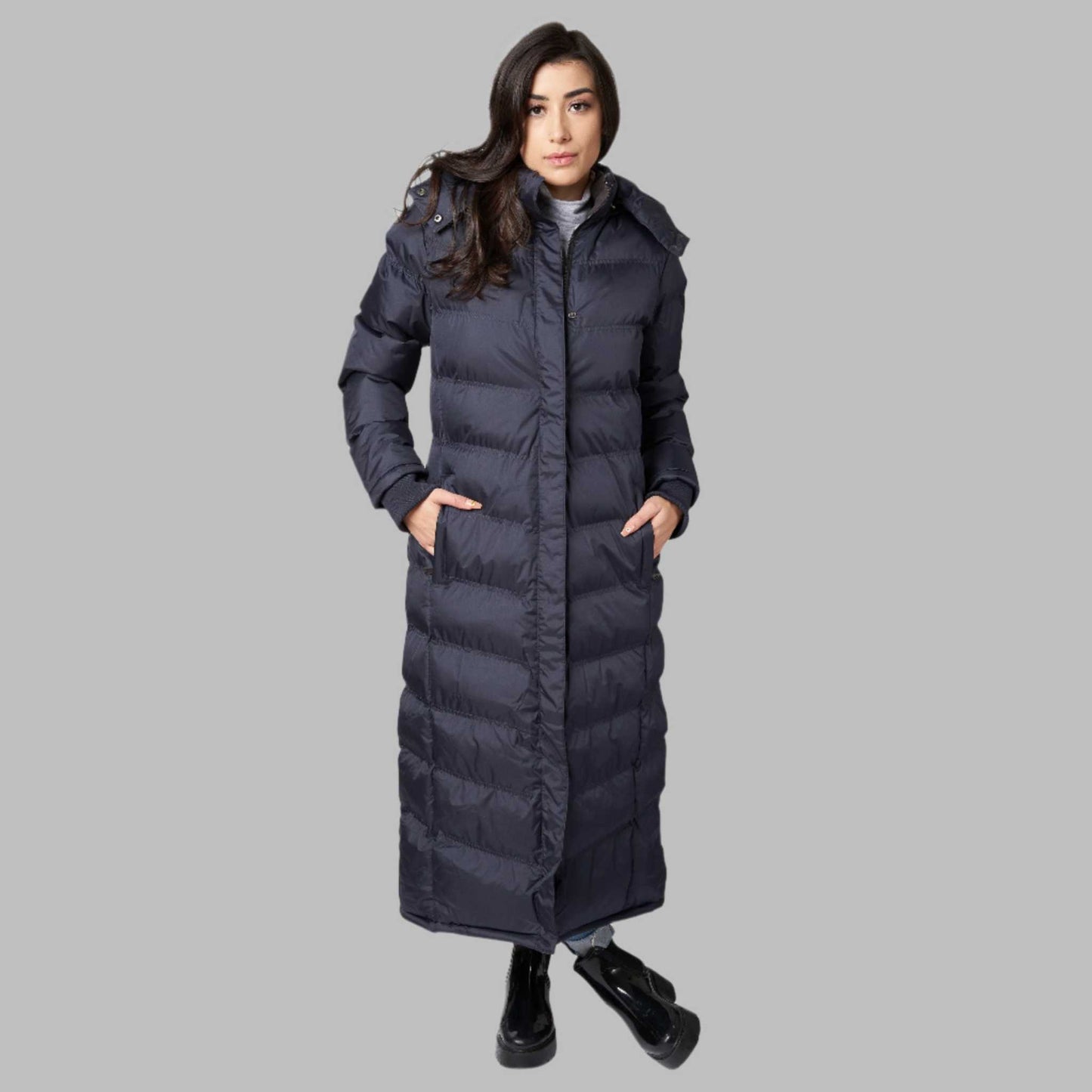Women Full Length Puffer Coat water resistant with detachable hood