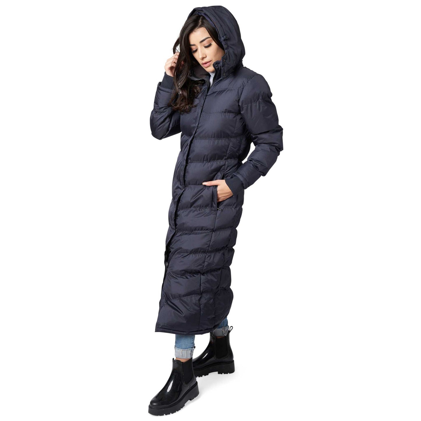 Women Full Length Puffer Coat water resistant with detachable hood
