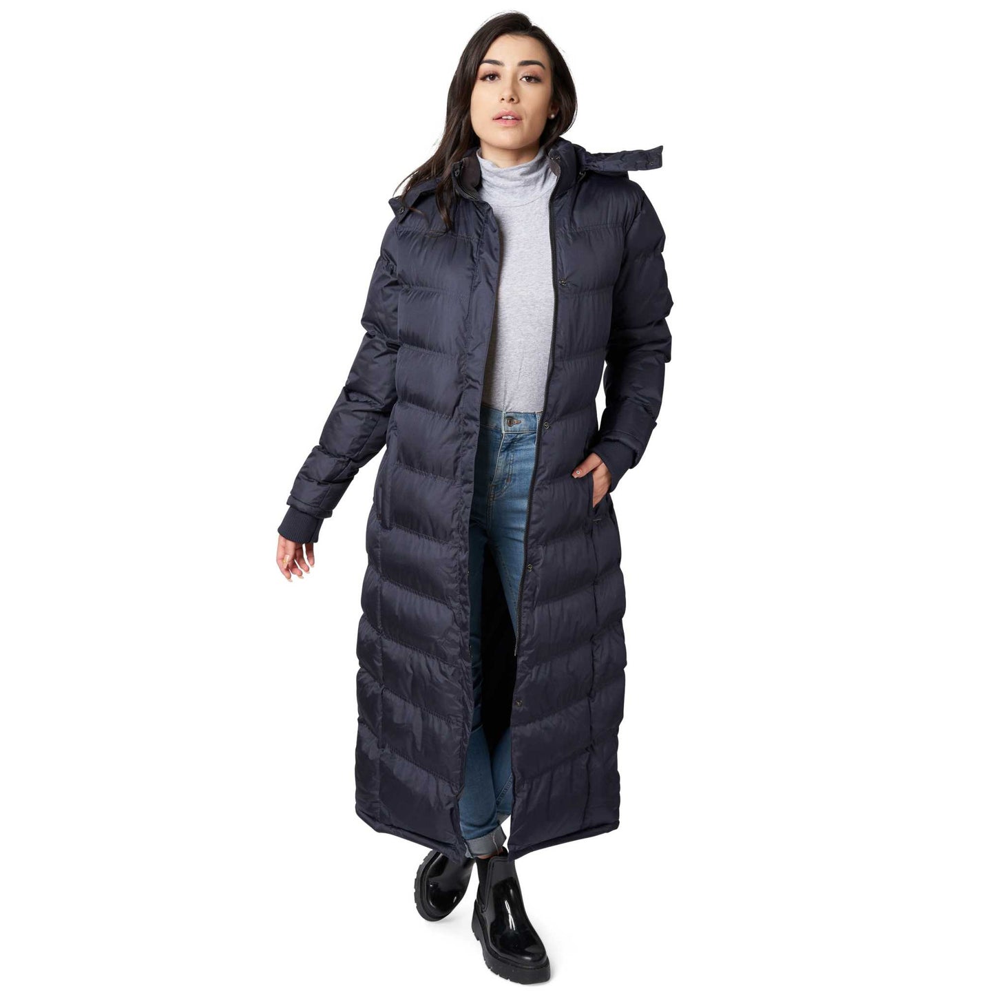 Women Full Length Puffer Coat water resistant with detachable hood