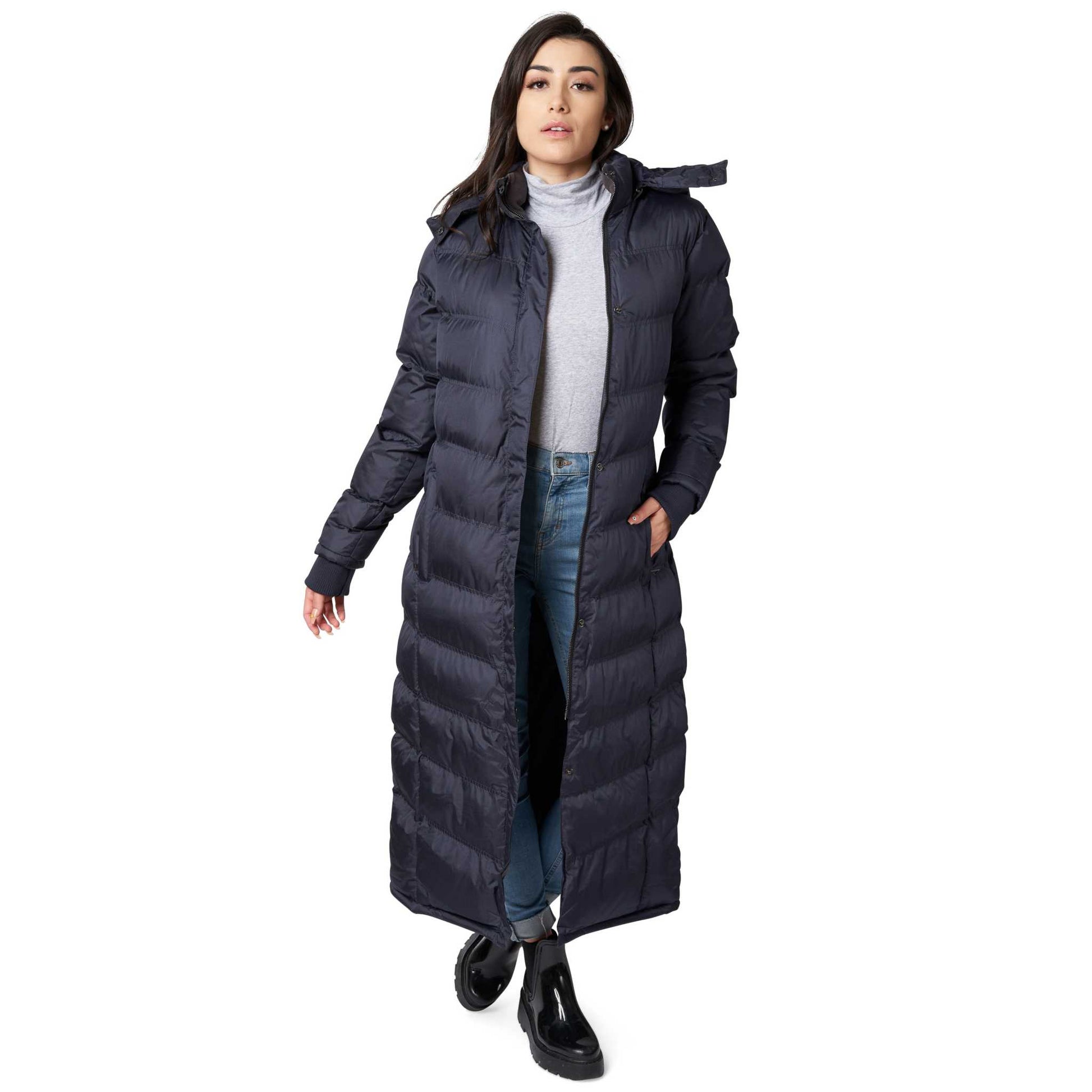 Women Full Length Puffer Coat water resistant with detachable hood