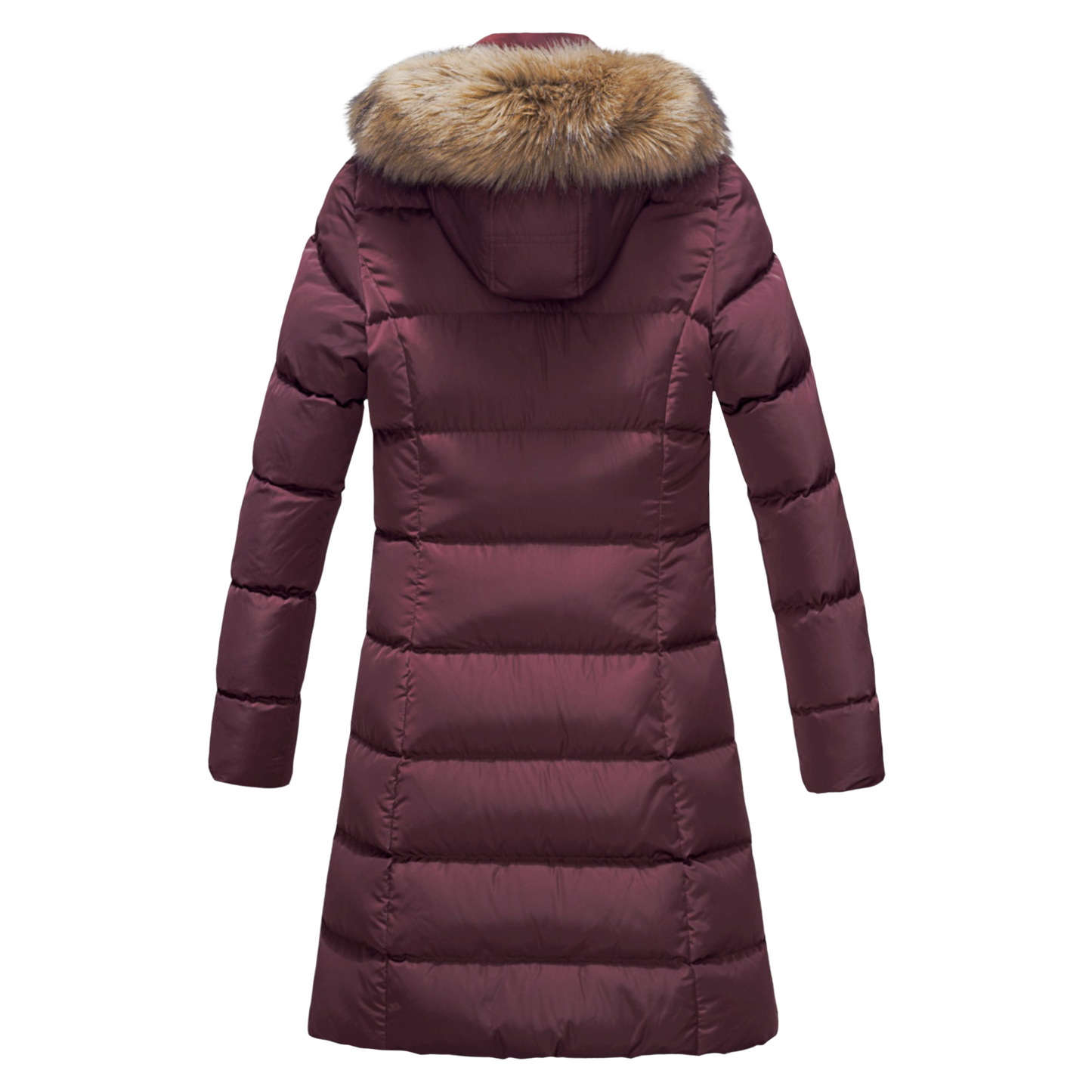 ELORA Women's Winter Vegan Down Puffer Parka Mid Length Cargo Seven Pocket Coat Faux-Fur Trim