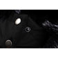Mid length women's winter coat with fleece lining and detachable hood, button detail.